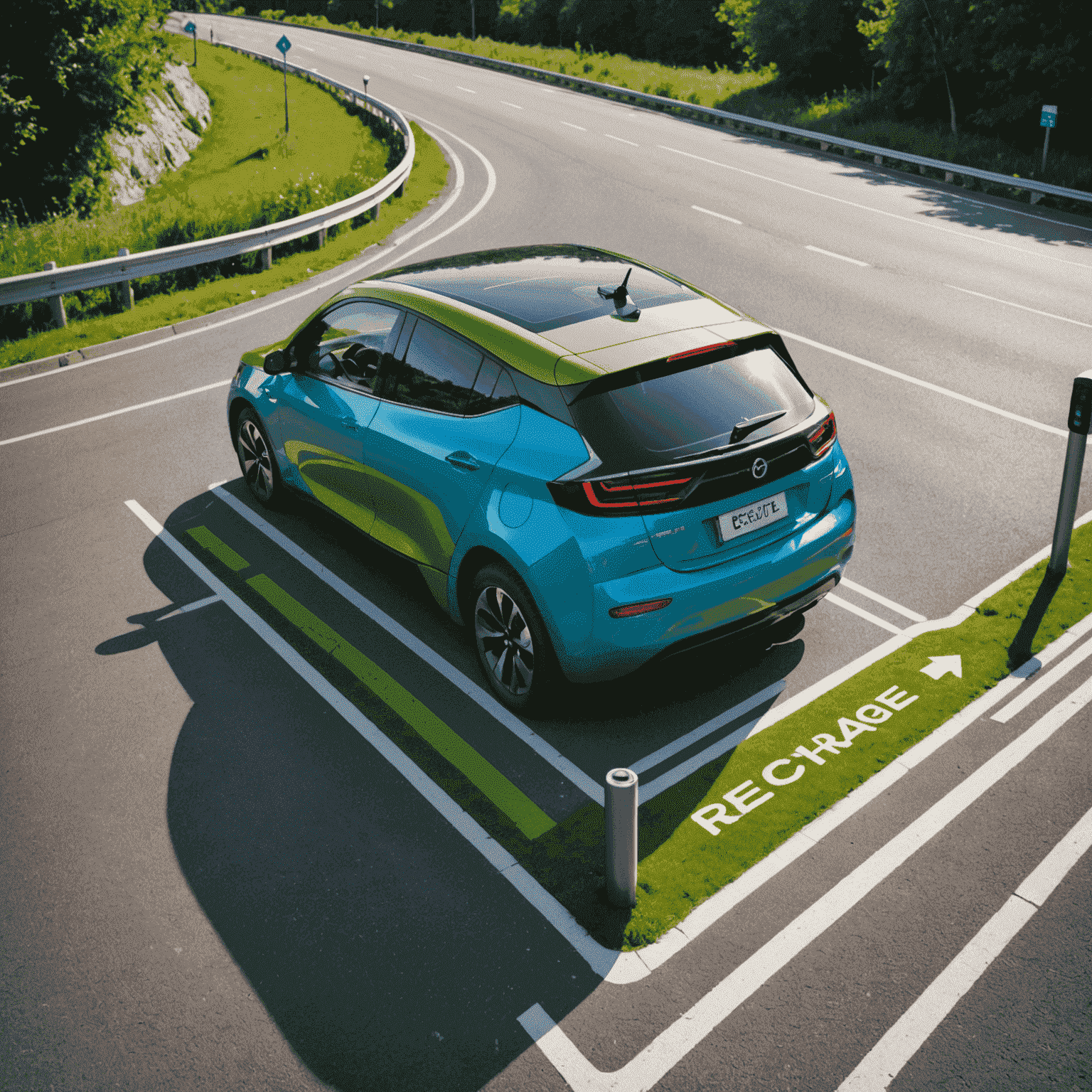 Recharge Road logo - A stylized electric vehicle charging station icon in green and blue