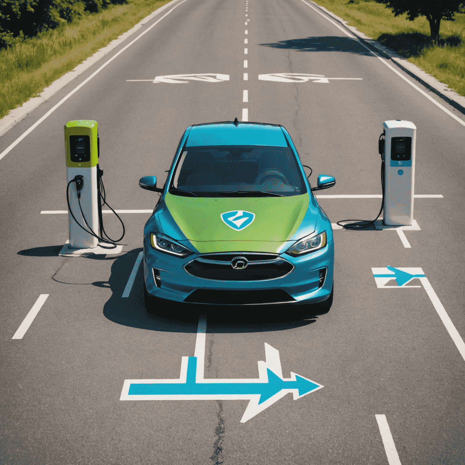 Recharge Road logo - A stylized electric vehicle charging station icon in green and blue